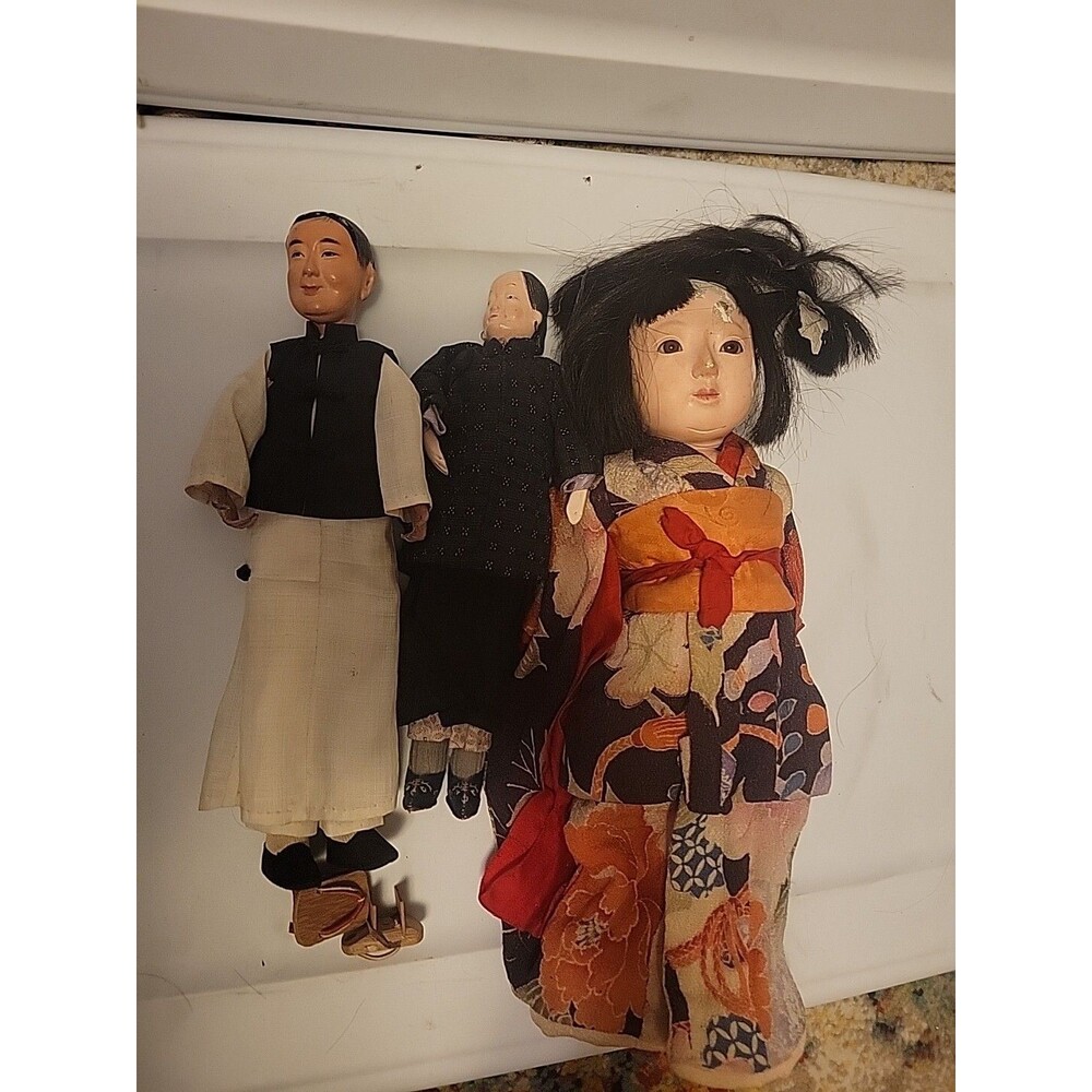 READ Lot Of 3 Antique Chinese Dolls Estate Sale Wooden Kimono Doll Of Hope?